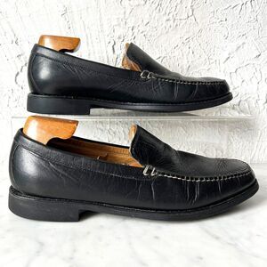 Johnston & Murphy Ainsworth Venetian Black Leather Loafers Sheepskin - Mens 9.5M